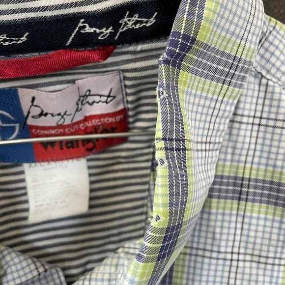 Wrangler George Strait Cowboy Cut Blue Green Plaid Mens Button Down Shirt XXL - Picture 7 of 10